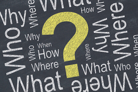 words like "what", "who", "why" and more surrounding a yellow question mark